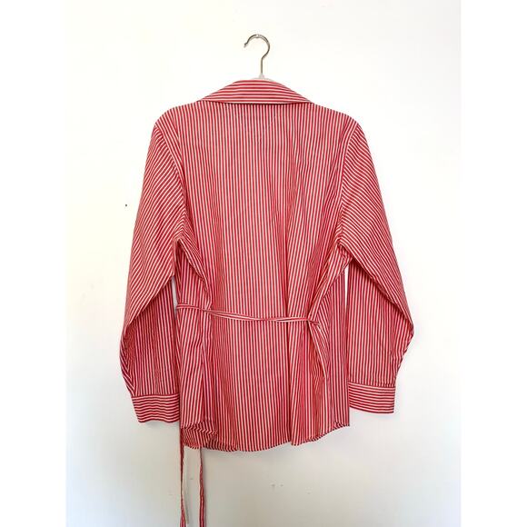 Tommy Hilfiger Red White Stripe Wrap Blouse Womens 1X Cotton Long Sleeve Preppy - Picture 12 of 12